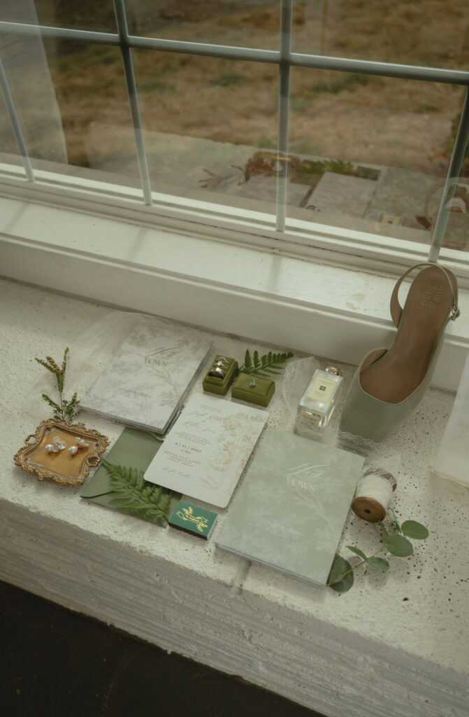 wedding details in a window