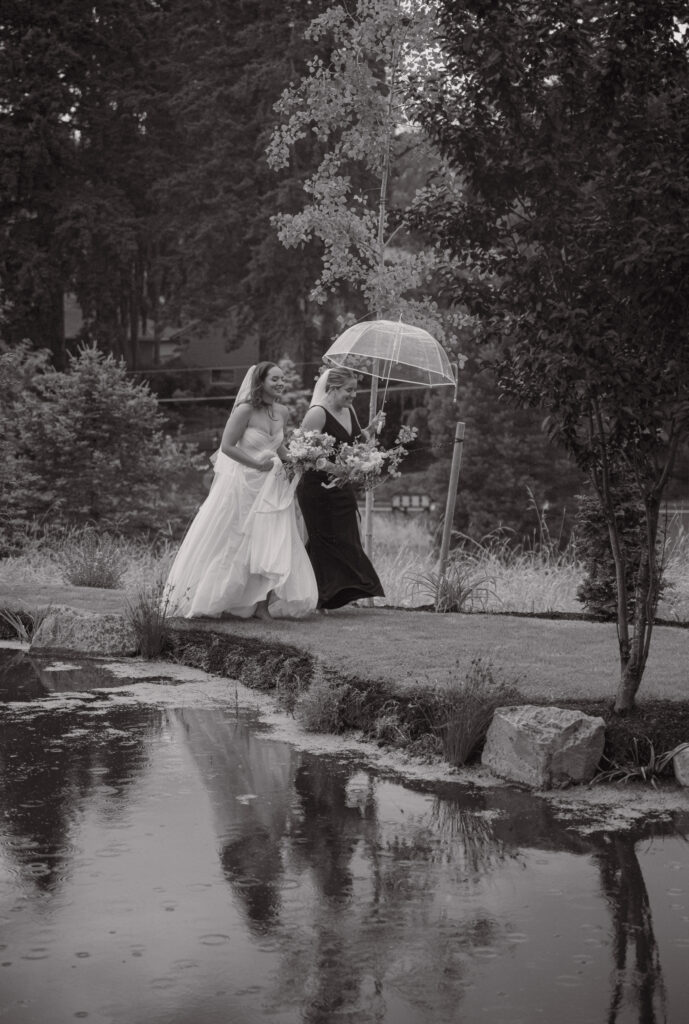 Couple running in the rain