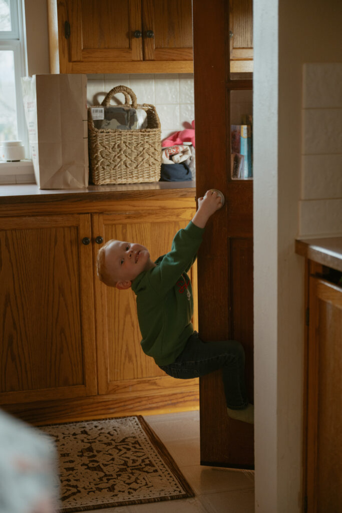 A in home family session with the kids being playful