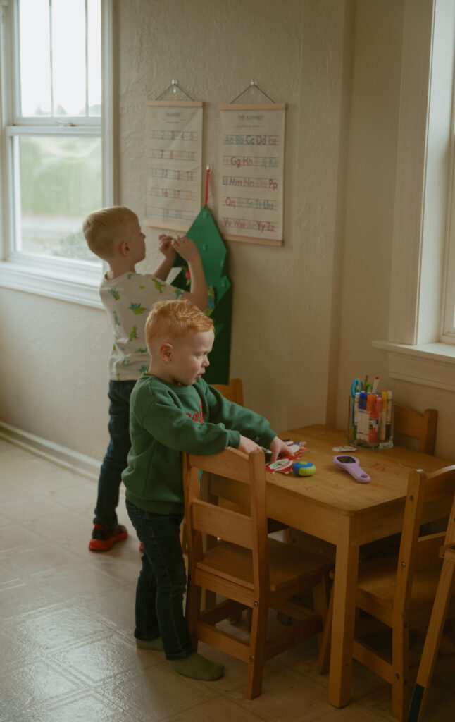 A in home family session with the kids playing with toys